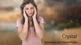  Presentation with hail - Slides featuring storm hail - pretty woman with headache hands background and a  colored foreground