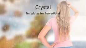  Presentation with autumn - Colorful presentation enhanced with storm hail - thoughtful pretty woman against autumn backdrop and a  colored foreground