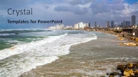 Presentation with winter storm - PPT theme consisting of storm-on-the-mediterranean-sea background and a light blue colored foreground