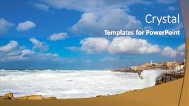  Presentation with winter storm - Presentation featuring storm-on-the-mediterranean-sea background and a teal colored foreground