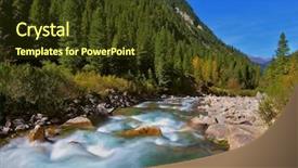  Presentation with mountain stream - Slide set featuring stormy and frothy mountain stream cascades of cold water at the source of the famous krimml waterfalls pastoral in the alpine mountain valley in austria background and a tawny brown colored foreground