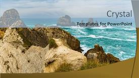  Presentation with rocky ocean coast - Presentation theme having stormy-autumn-day background and a light blue colored foreground