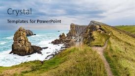  Presentation with rocky ocean coast - Theme featuring stormy-autumn-day background and a light blue colored foreground