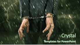  Presentation with handcuffed - PPT theme consisting of lightning arrester - stormy bad day concept background and a wine colored foreground