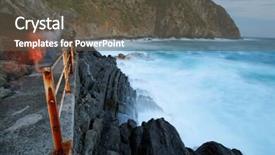  Presentation with stormy sea - Colorful presentation theme enhanced with stormy ligurian sea in riomaggiore village cinque terre italy backdrop and a tawny brown colored foreground