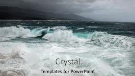  Presentation with stormy sea waves - Amazing PPT theme having stormy sea view near coastline at evening time waves splashed drops under dark dramatic sky backdrop and a light gray colored foreground
