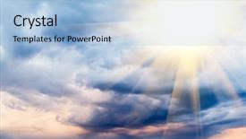  Presentation with sky sun - Presentation theme featuring stormy sky with sun protruding background and a  colored foreground