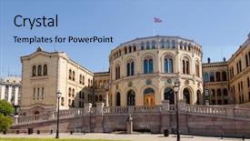  Presentation with scandinavia - Colorful slide set enhanced with storting the parliament of norway backdrop and a light blue colored foreground