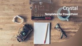  Presentation with note book - Amazing theme having story board - blank note book with typewriter backdrop and a coral colored foreground