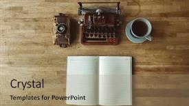  Presentation with note book - Audience pleasing theme consisting of story board - blank note book with typewriter backdrop and a coral colored foreground