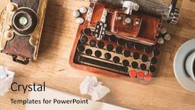  Presentation with note book - Colorful slides enhanced with story board - blank note book with typewriter backdrop and a coral colored foreground