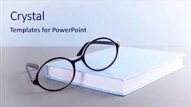  Presentation with book holy bible table - Presentation with story board - books and eyeglasses on grey background and a sky blue colored foreground