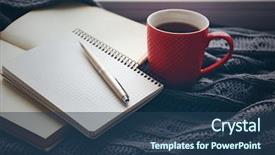  Presentation with story book - Beautiful PPT theme featuring story board - red cup of tea book backdrop and a ocean colored foreground