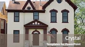 Presentation with trim - Theme with story green walking - cream stucco house with brown background and a gray colored foreground