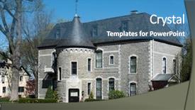  Presentation with pastel pink and gray - Colorful presentation design enhanced with story green walking - elegant gray stone mansion backdrop and a teal colored foreground