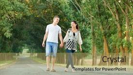  Presentation with young happy couple - Cool new PPT theme with story green walking - happy young couple walk backdrop and a  colored foreground