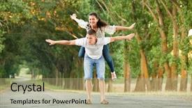  Presentation with young happy couple - Presentation design consisting of story green walking - happy young couple walk background and a mint green colored foreground