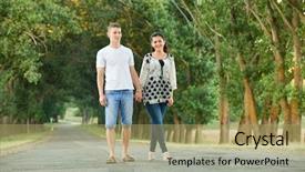  Presentation with young happy couple - Cool new theme with story green walking - happy young couple walk backdrop and a  colored foreground