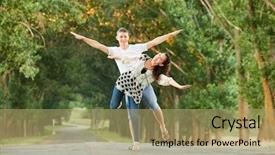  Presentation with old couple walking - Slides having story green walking - happy young couple walk background and a coral colored foreground