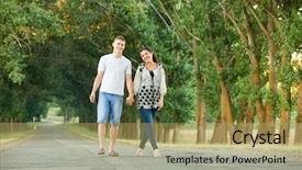  Presentation with young happy couple - Audience pleasing PPT theme consisting of story green walking - happy young couple walk backdrop and a  colored foreground