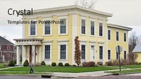  Presentation with story - Amazing PPT theme having story green walking - old yellow italianate square house backdrop and a mint green colored foreground