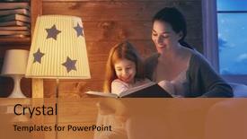  Presentation with bedtime story - Beautiful presentation theme featuring story life - family reading bedtime pretty young backdrop and a red colored foreground