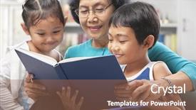  Presentation with grandma - Audience pleasing PPT theme consisting of story telling - grandma and grandchildren reading book backdrop and a coral colored foreground