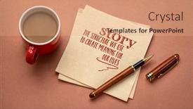  Presentation with storytelling - Slide deck having story-the-structure-we-use background and a coral colored foreground