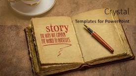  Presentation with journal - Slide deck with story-the-way-we-explain background and a gold colored foreground