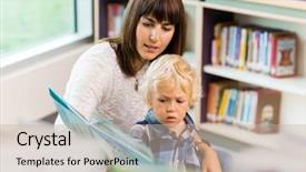  Presentation with story book - PPT layouts with story time - elementary student with teacher reading background and a mint green colored foreground