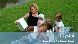  Presentation with children story book - Beautiful presentation theme featuring story time - mother reading book to children backdrop and a teal colored foreground