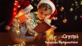  Presentation with christmas at the movies - Slide set featuring story time - two small boys in santa background and a tawny brown colored foreground