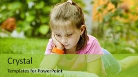  Presentation with story book - Colorful slide deck enhanced with story time - vintage photo of girl reading backdrop and a yellow colored foreground