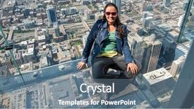  Presentation with chicago - Colorful presentation design enhanced with tallest buildings - woman in glass box backdrop and a ocean colored foreground