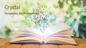  Presentation with story book - Amazing presentation theme having story writing - opened book on bright background backdrop and a soft green colored foreground