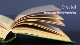  Presentation with story book - PPT layouts having story writing - opened book on wooden table background and a ocean colored foreground