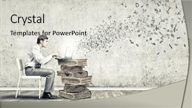  Presentation with story - PPT theme having story writing - young businessman sitting in chair background and a  colored foreground