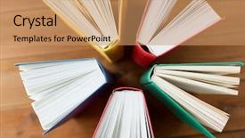  Presentation with education school literature reading - Amazing presentation having open storybook - education school literature reading backdrop and a coral colored foreground