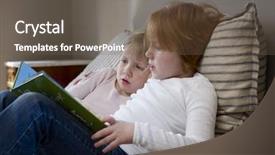  Presentation with storybook - Presentation featuring children storybook - side view of two young background and a tawny brown colored foreground