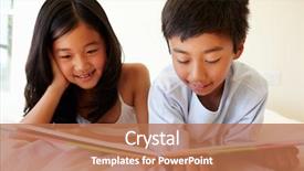  Presentation with little asian girl receiving vaccination - Slide set consisting of children storybook - young asian girl and boy background and a coral colored foreground