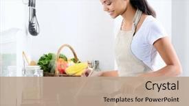  Presentation with cooking - Amazing PPT theme having stove in the kitchen cooking backdrop and a coral colored foreground