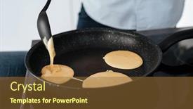 Presentation with pancake - PPT theme having stove with pancake on pan cropped image background and a tawny brown colored foreground