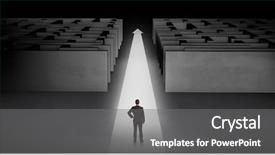  Presentation with business challenge businessman entrance maze - Slide deck enhanced with straight ahead on a light background and a gray colored foreground