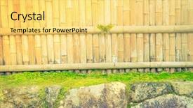  Presentation with green leaves simple - PPT layouts featuring straight lines square - bamboo fence on stone background and a yellow colored foreground