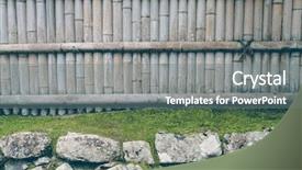  Presentation with green bamboo on green - Audience pleasing presentation consisting of straight lines square - bamboo fence on stone backdrop and a gray colored foreground