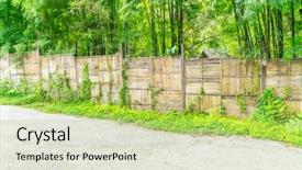  Presentation with green bamboo on green - PPT layouts with straight lines square - bamboo fence with green leaves background and a yellow colored foreground