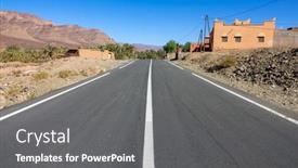  Presentation with rural road - Theme having straight-rural-road-between-mountains background and a gray colored foreground