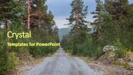 Presentation with scandinavia - PPT layouts with straight scenic forest road background and a tawny brown colored foreground