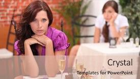  Presentation with sparkling wine - Beautiful PPT theme featuring strained food - angry woman at the restaurant backdrop and a lemonade colored foreground