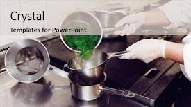  Presentation with spinach - Beautiful PPT layouts featuring strained food - chef is blanching fresh spinach backdrop and a lemonade colored foreground